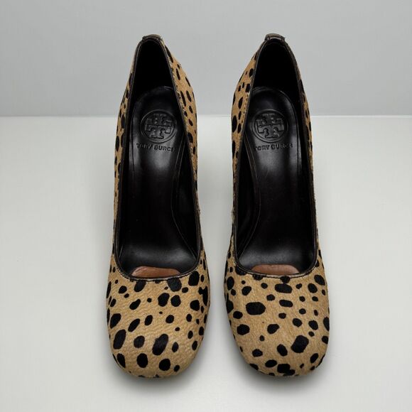 TORY BURCH Leopard Bovine Hair Cheetah Wood Block Heels Pumps Size 8 M - Picture 3 of 12